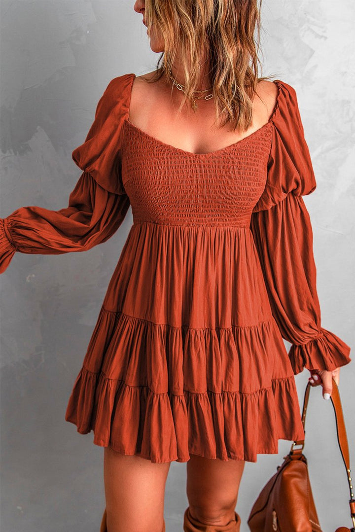 Eirene Boho Solid Shirred Ruffle Mini Dress - Rebel Nomad