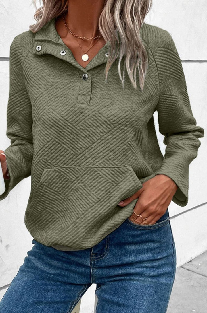 Elayne Textured Knit Buttoned Kangaroo Pocket Sweatshirt - Rebel Nomad