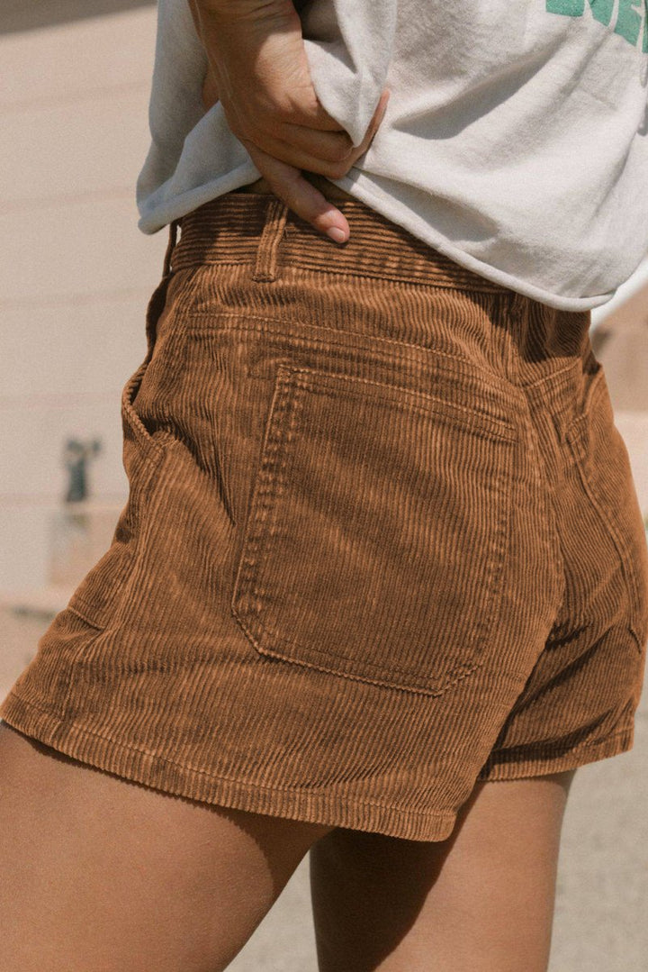 Elena Vintage Elastic Waist Back Pocketed Corduroy Shorts - Rebel Nomad