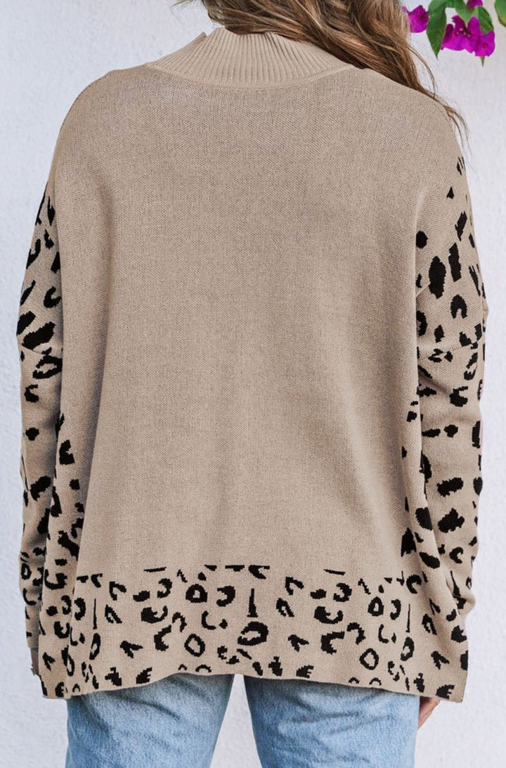 Elida Leopard High Neck Side Slit Oversized Sweater - Rebel Nomad