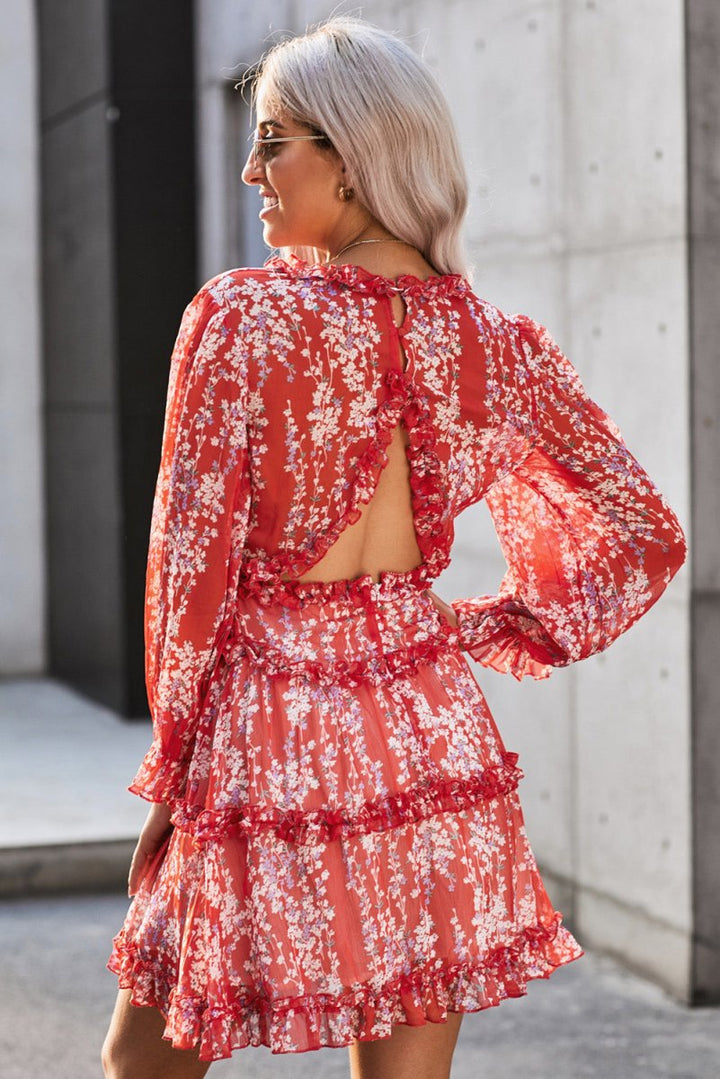 Elisa Ruffle Detailing Open Back Floral Dress - Rebel Nomad