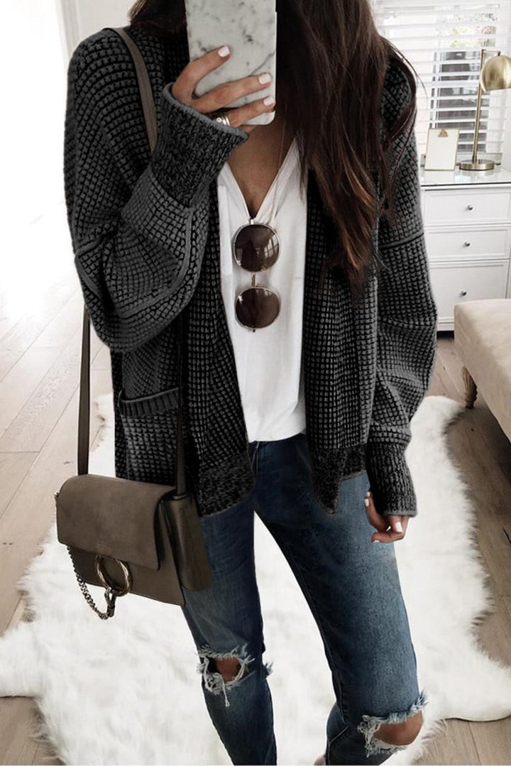 Ellianna Chunky Waffle Knit Oversized Collar Cardigan - Rebel Nomad