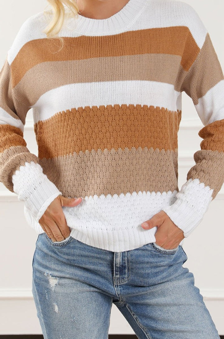 Elna Striped Cable Knit Drop Shoulder Sweater - Rebel Nomad