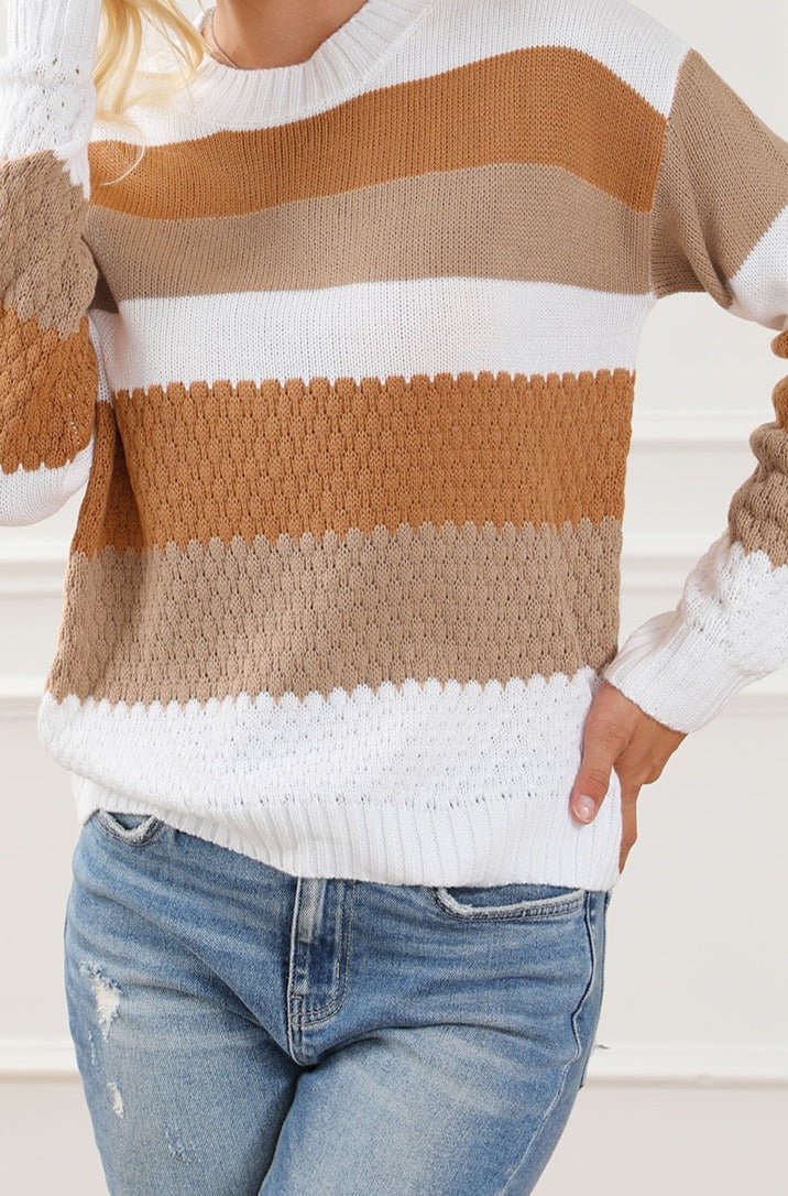 Elna Striped Cable Knit Drop Shoulder Sweater - Rebel Nomad