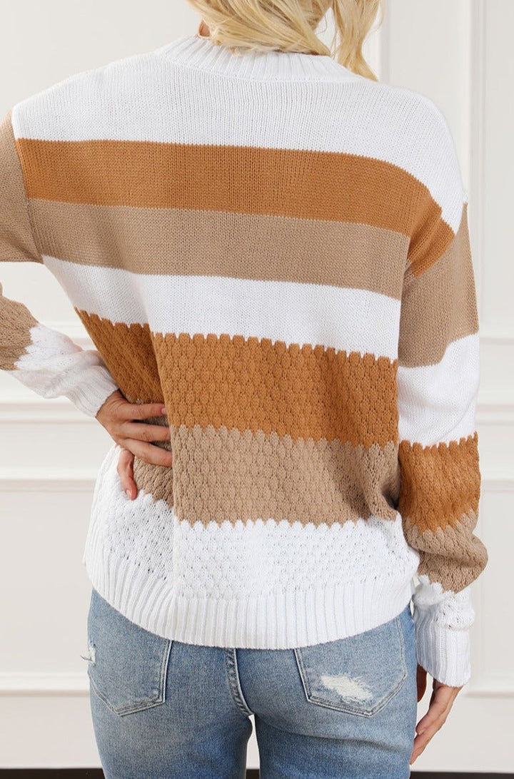 Elna Striped Cable Knit Drop Shoulder Sweater - Rebel Nomad