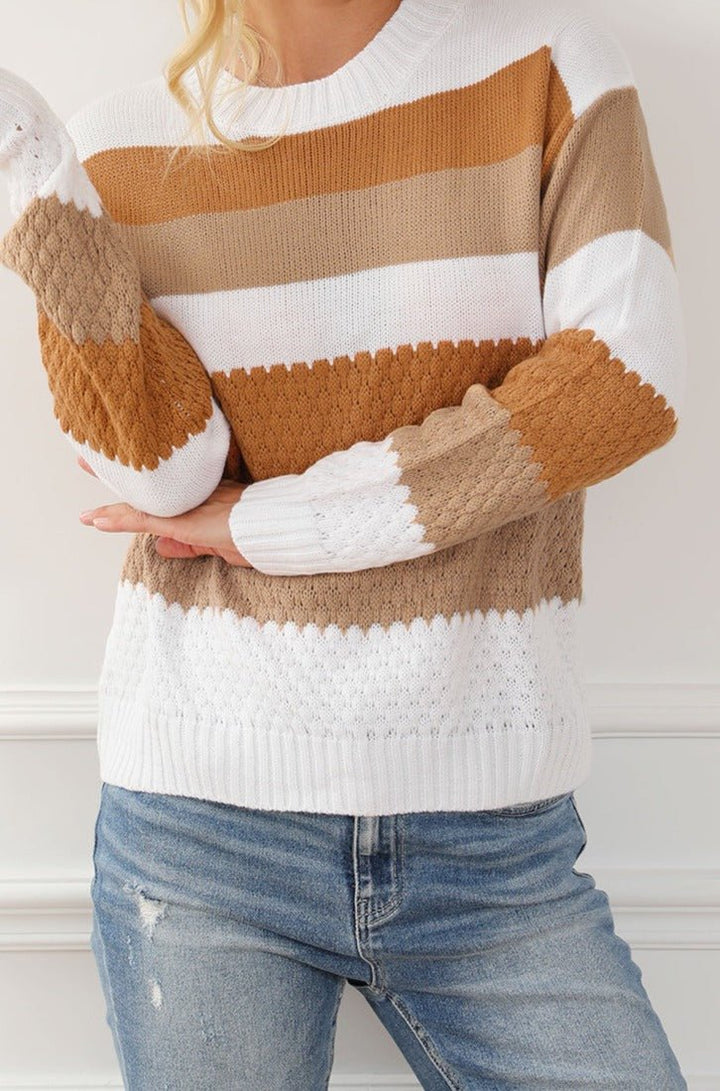 Elna Striped Cable Knit Drop Shoulder Sweater - Rebel Nomad