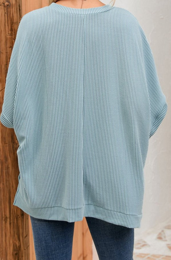 Elysande Ribbed Knit Batwing Sleeve Tunic Oversized T-shirt - Rebel Nomad