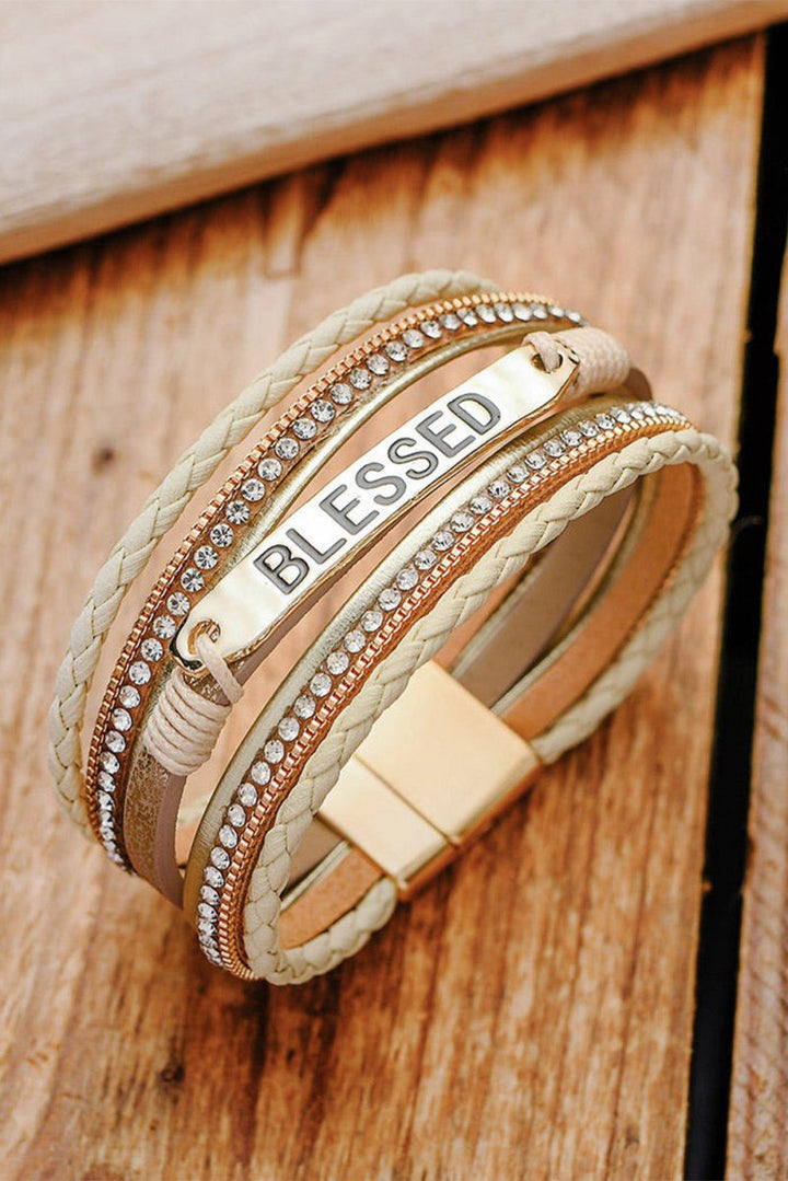 Emberlyse "Blessed" Rhinestone Leather Bracelet - Rebel Nomad