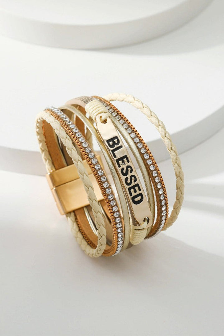 Emberlyse "Blessed" Rhinestone Leather Bracelet - Rebel Nomad