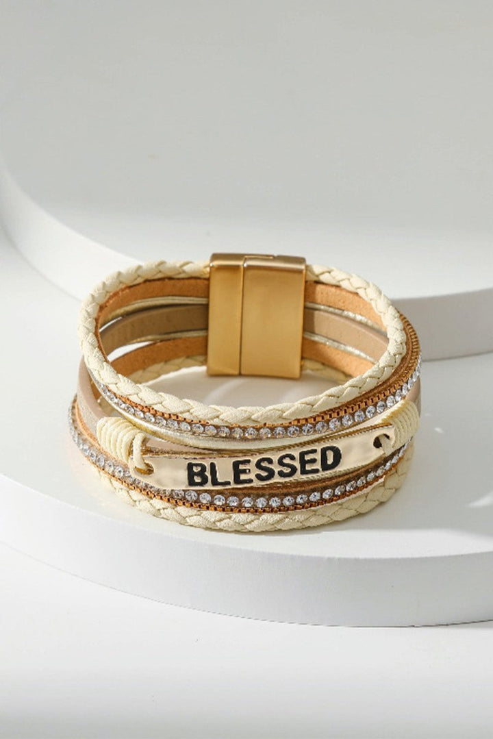 Emberlyse "Blessed" Rhinestone Leather Bracelet - Rebel Nomad