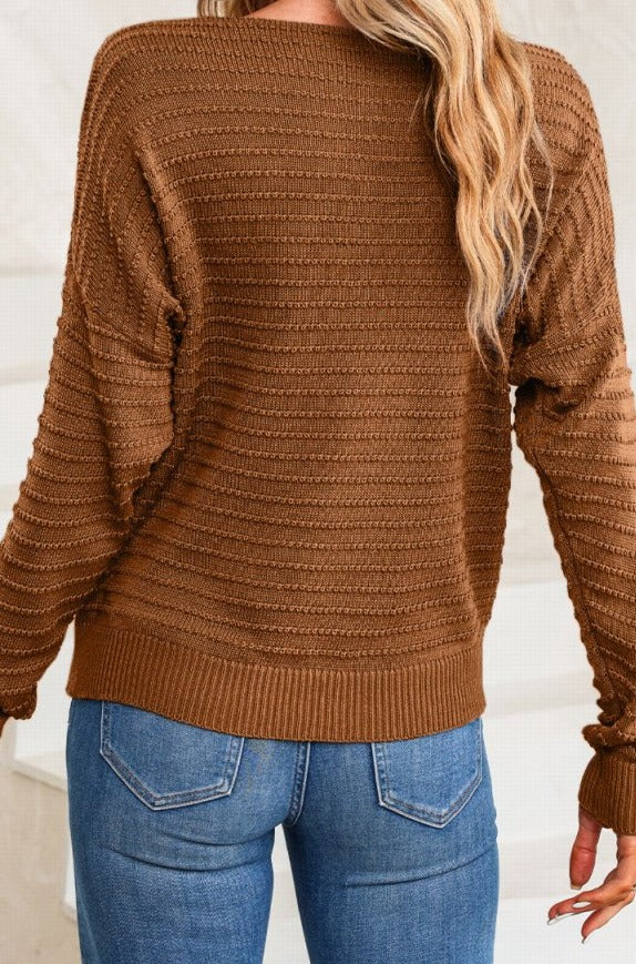 Emmie Textured Knit Round Neck Dolman Sleeve Sweater - Rebel Nomad