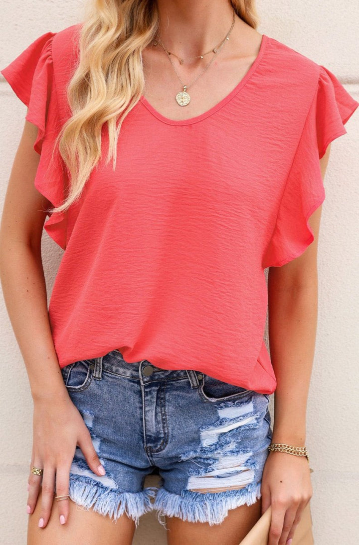 Enliven V Neck Ruffle Sleeve Loose Top - Rebel Nomad