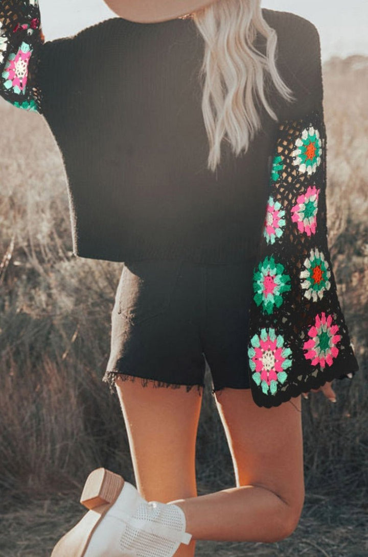 Erin Floral Crochet Bell Sleeve Loose Sweater - Rebel Nomad