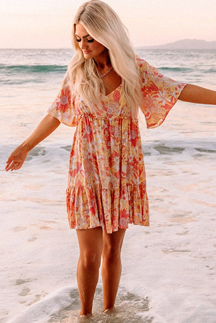 Estella Wide Flutter Sleeve Floral Dress - Rebel Nomad