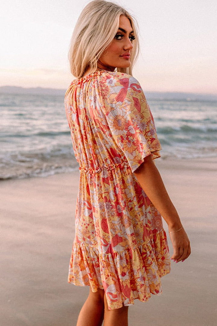 Estella Wide Flutter Sleeve Floral Dress - Rebel Nomad