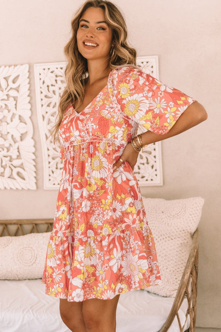 Estella Wide Flutter Sleeve Floral Dress - Rebel Nomad