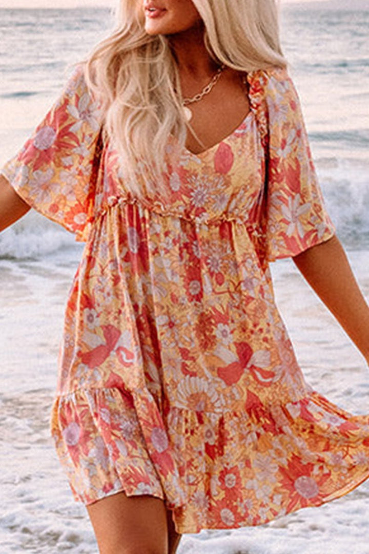 Estella Wide Flutter Sleeve Floral Dress - Rebel Nomad