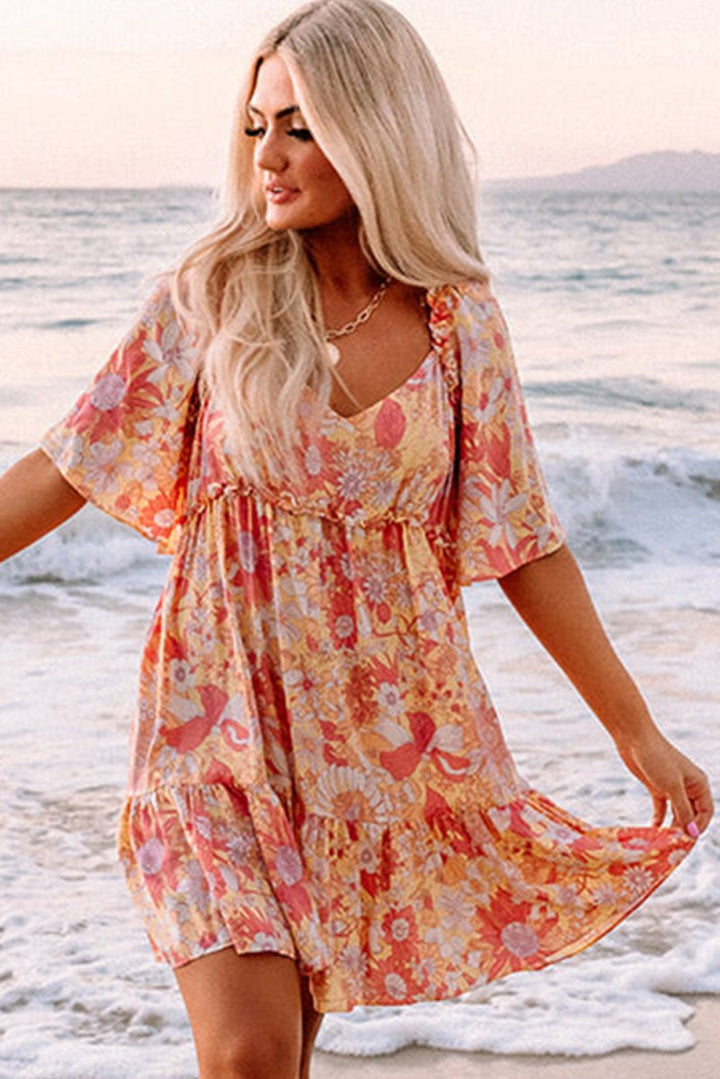 Estella Wide Flutter Sleeve Floral Dress - Rebel Nomad