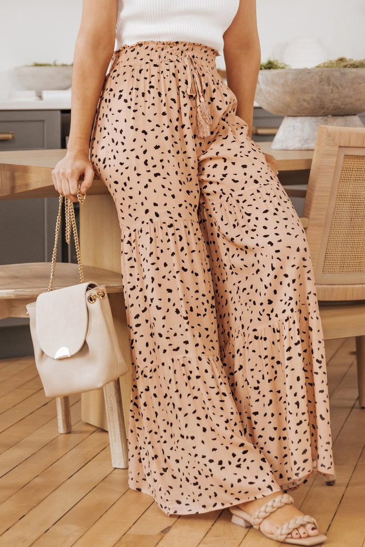 Estrella Ruffle Wide Leg Dalmatian Palazzo Pants - Rebel Nomad