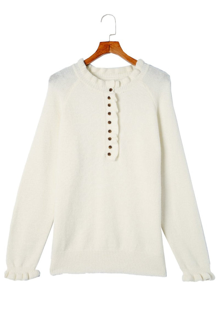 Eugenia Frill Trim Buttoned Knit Pullover Sweater - Rebel Nomad