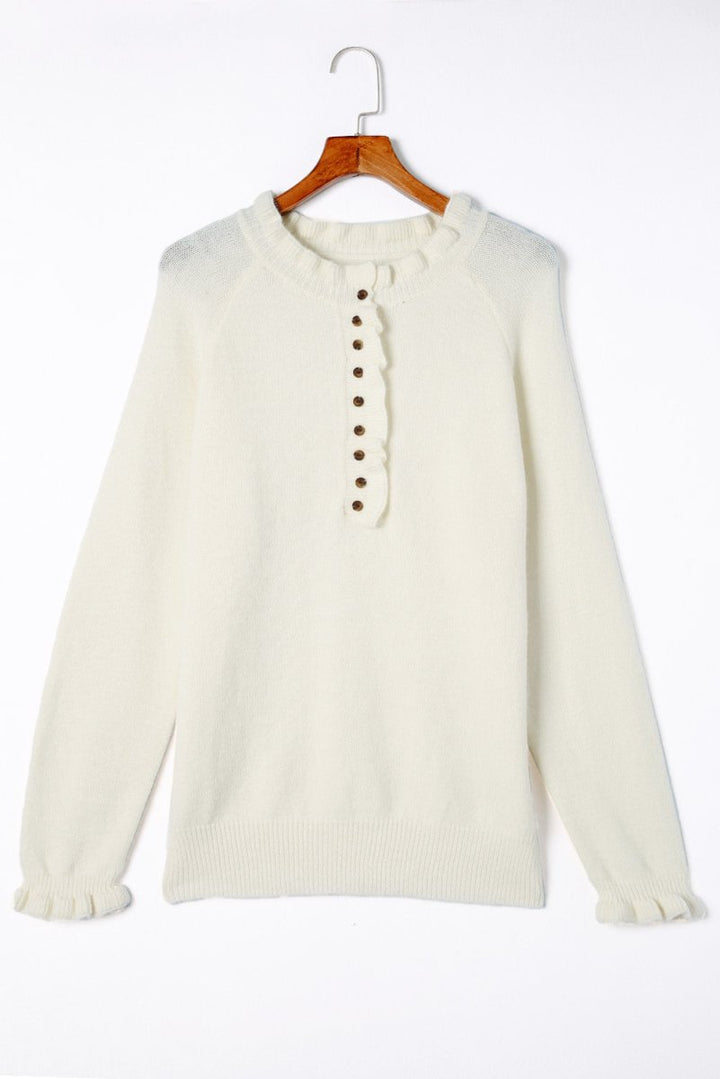 Eugenia Frill Trim Buttoned Knit Pullover Sweater - Rebel Nomad