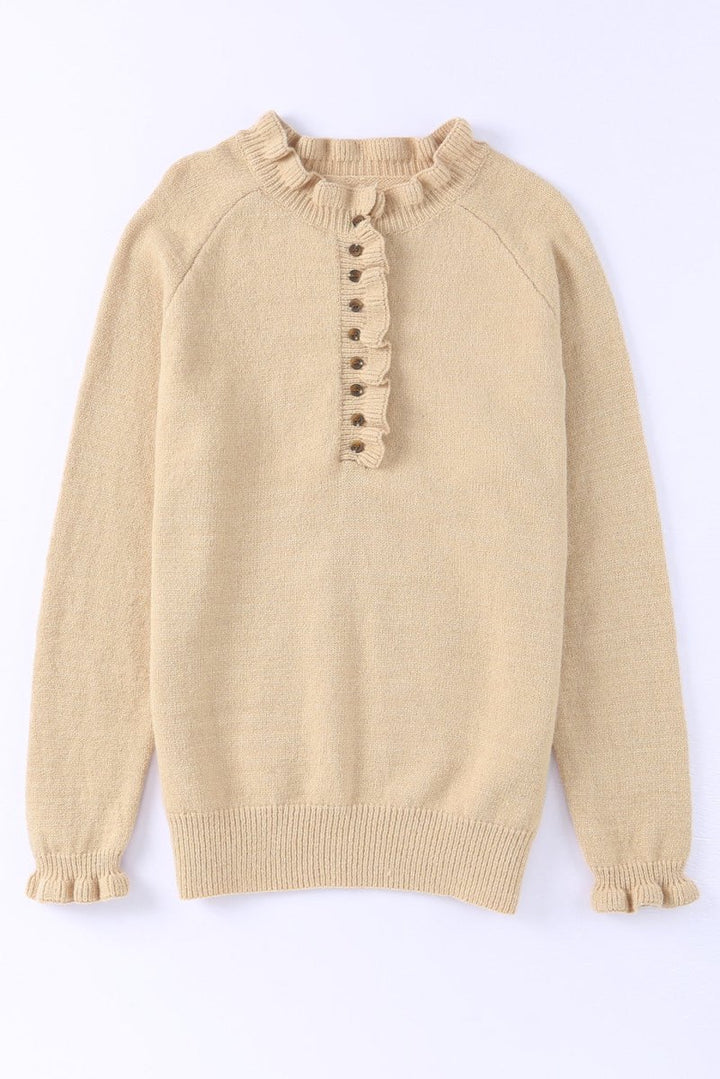 Eugenia Frill Trim Buttoned Knit Pullover Sweater - Rebel Nomad