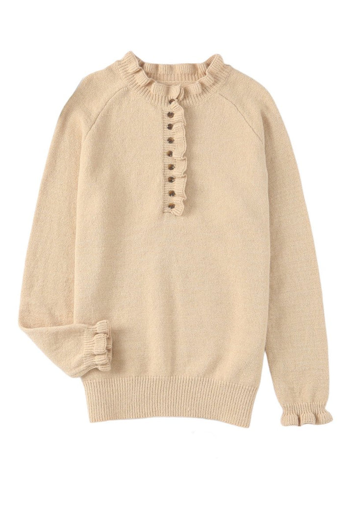 Eugenia Frill Trim Buttoned Knit Pullover Sweater - Rebel Nomad