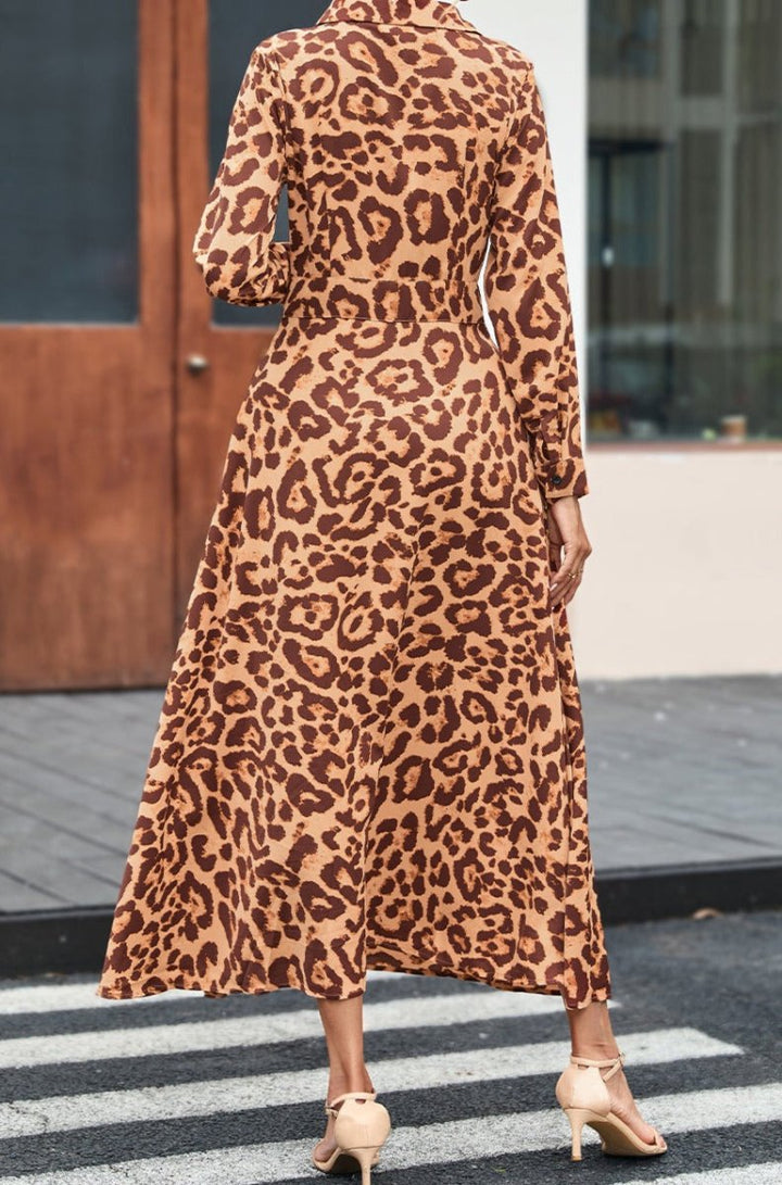 Eurydice Leopard Button-Up Long Sleeve Maxi Dress - Rebel Nomad