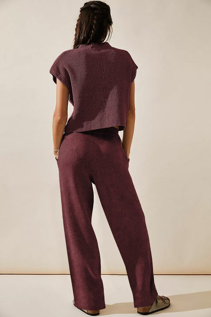 Eva Knitted V Neck Sweater and Casual Pants Set - Rebel Nomad