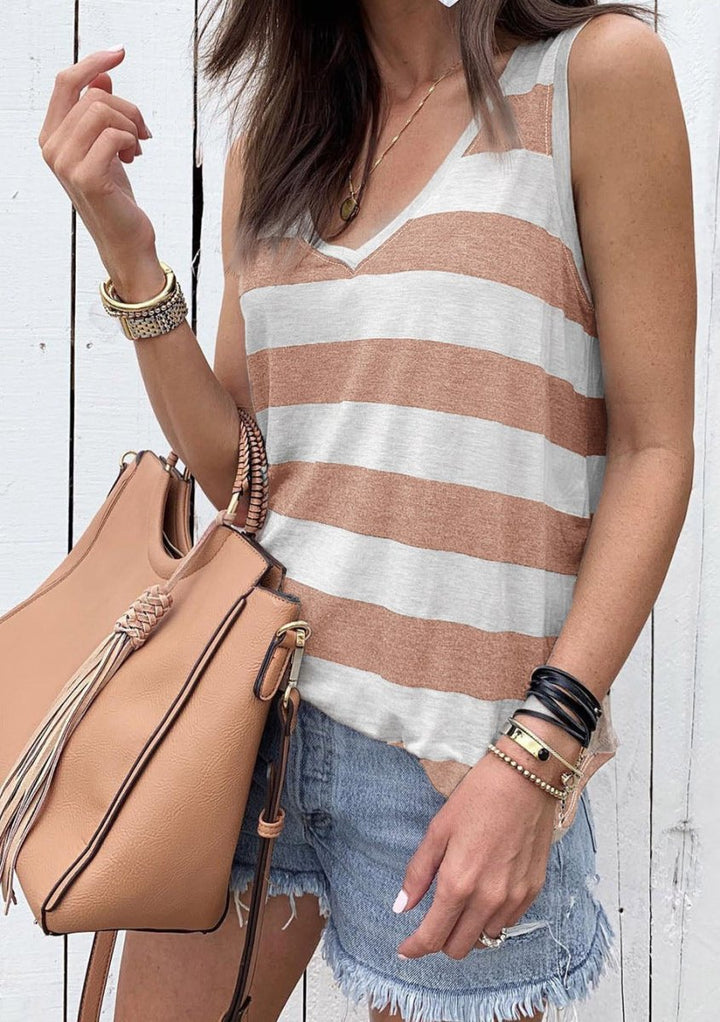 Evalina Striped V Neck Tank Top - Rebel Nomad