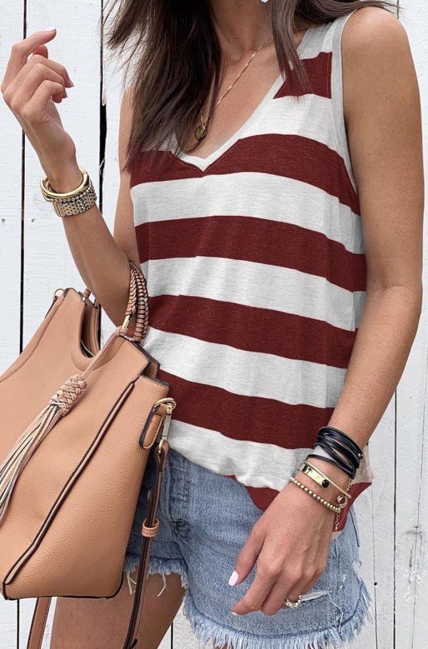 Evalina Striped V Neck Tank Top - Rebel Nomad