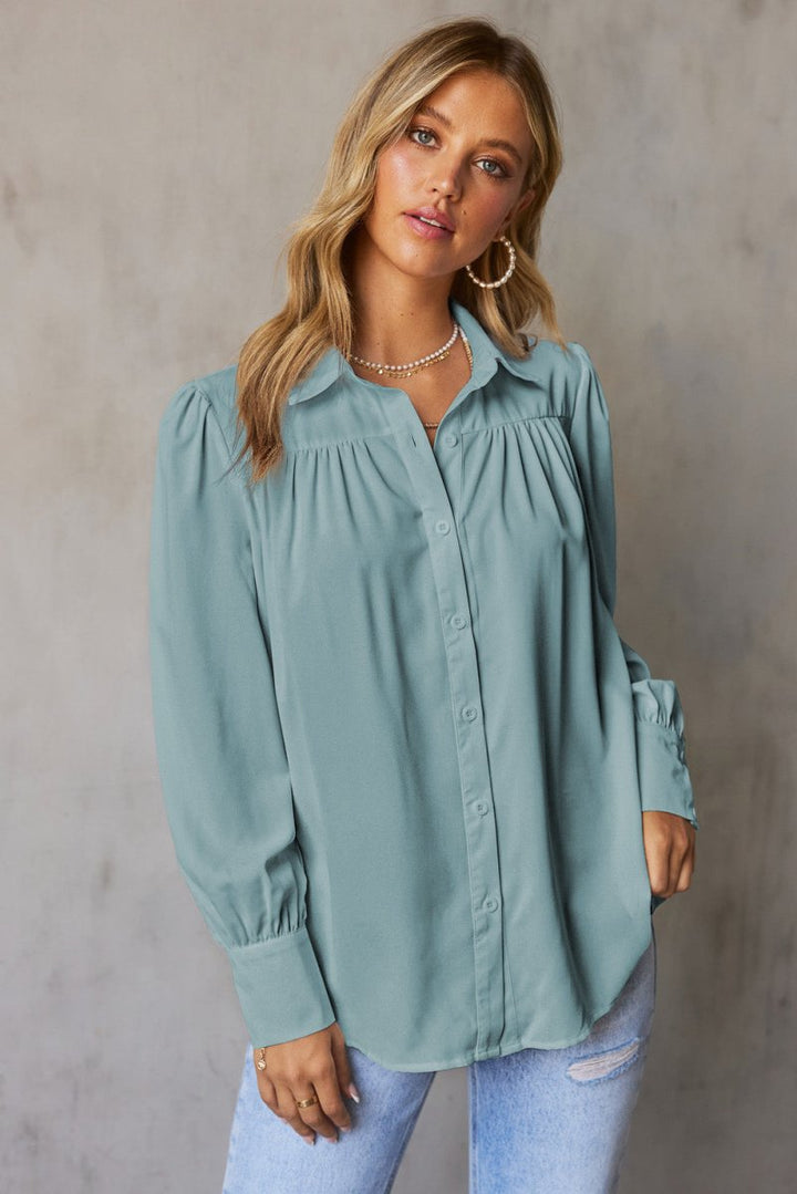 Eve Solid Button-up Loose Long Sleeve Shirt - Rebel Nomad