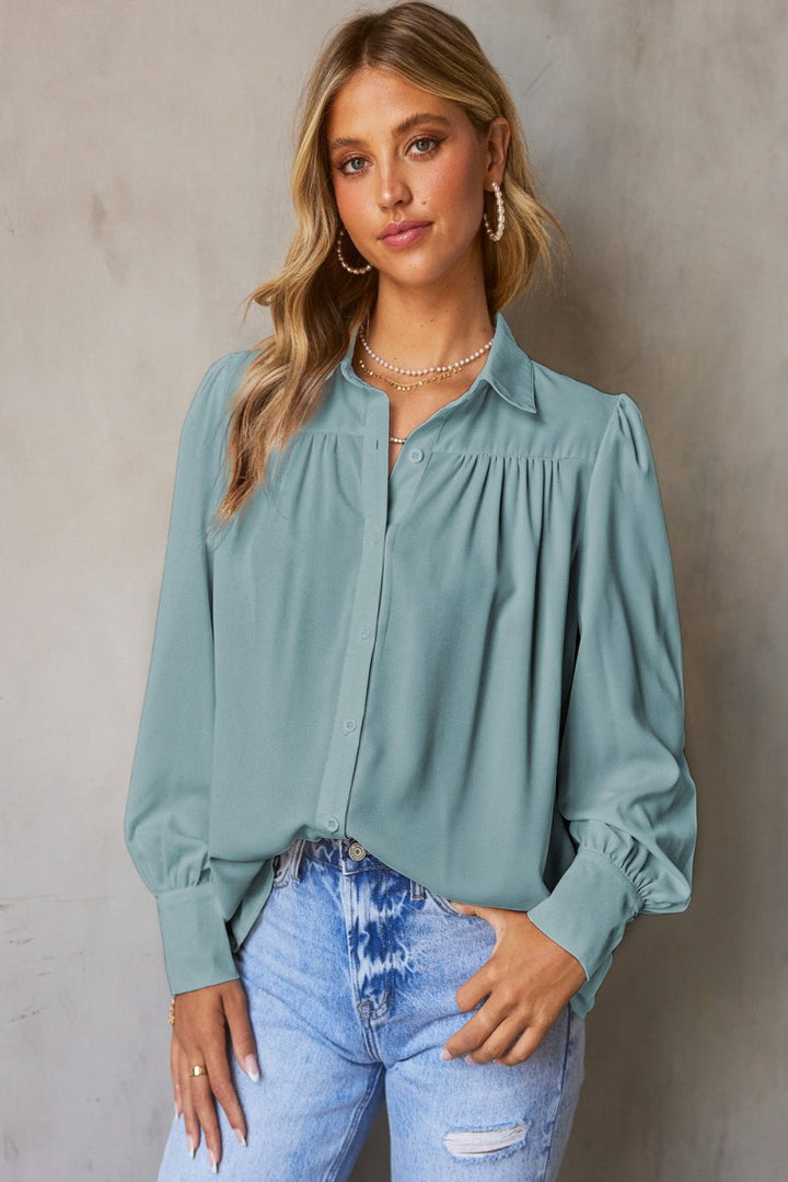 Eve Solid Button-up Loose Long Sleeve Shirt - Rebel Nomad