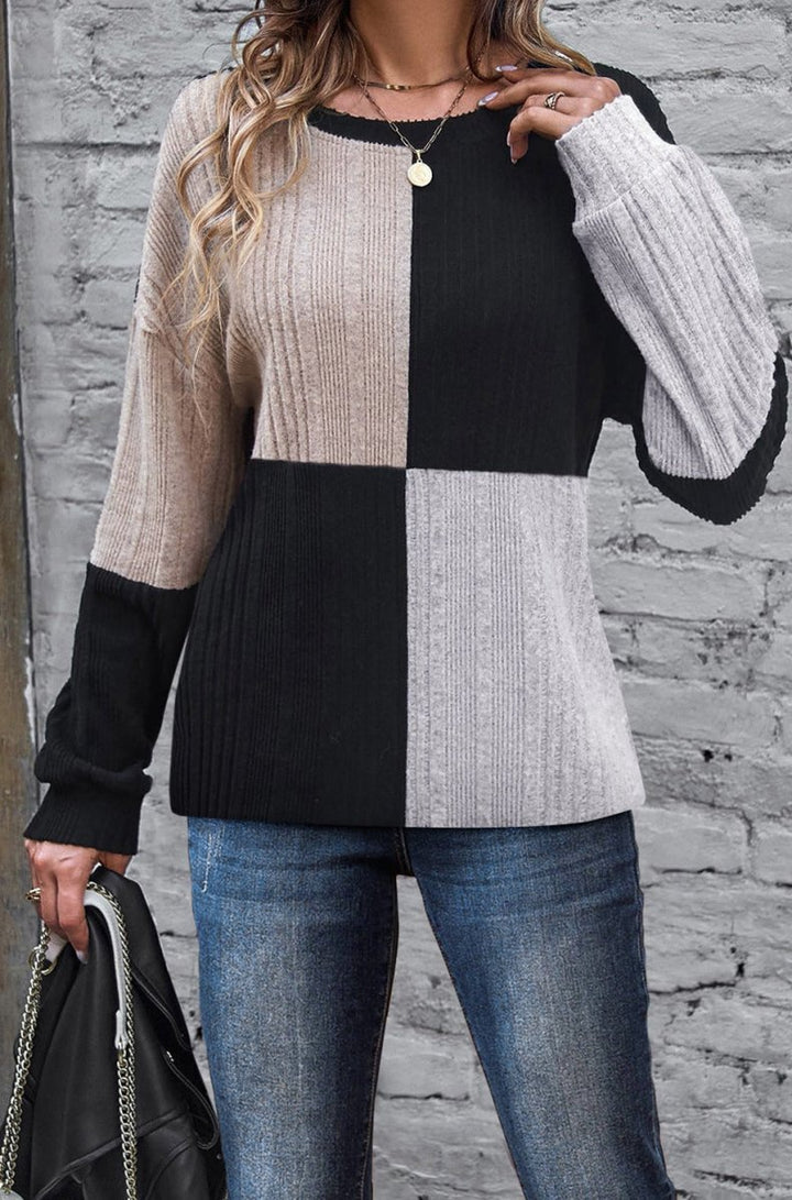 Eveline Colorblock Textured Knit Sweater - Rebel Nomad