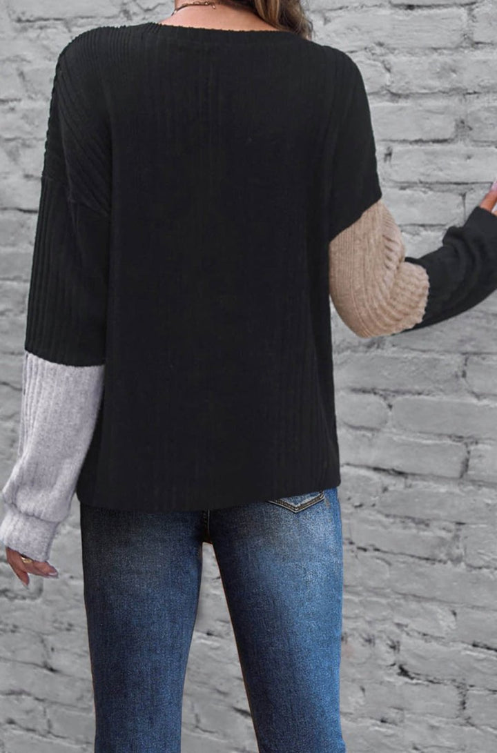 Eveline Colorblock Textured Knit Sweater - Rebel Nomad