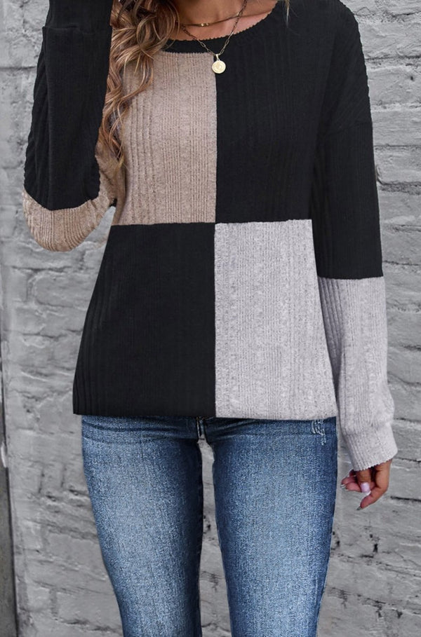 Eveline Colorblock Textured Knit Sweater - Rebel Nomad
