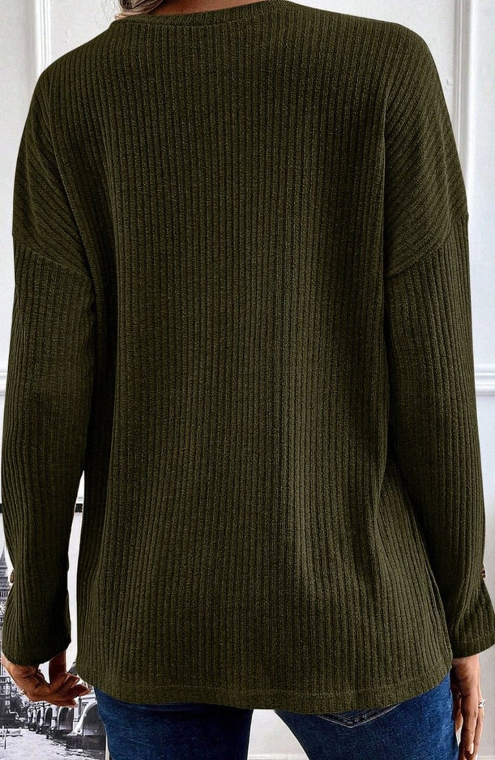 Evelyne Rib Textured Henley Knit Sweater - Rebel Nomad