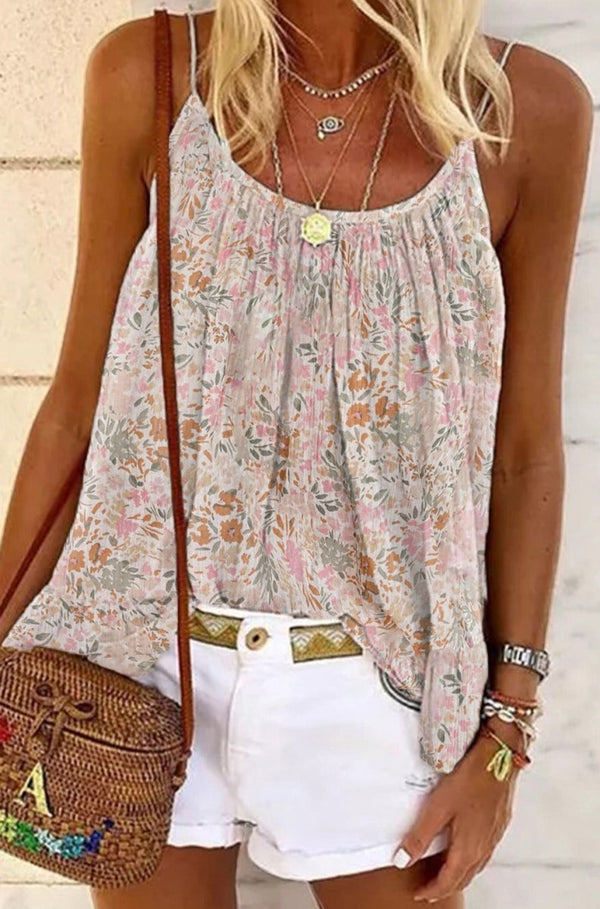 Eviana Boho Floral Print Spaghetti Straps Tank Top - Rebel Nomad