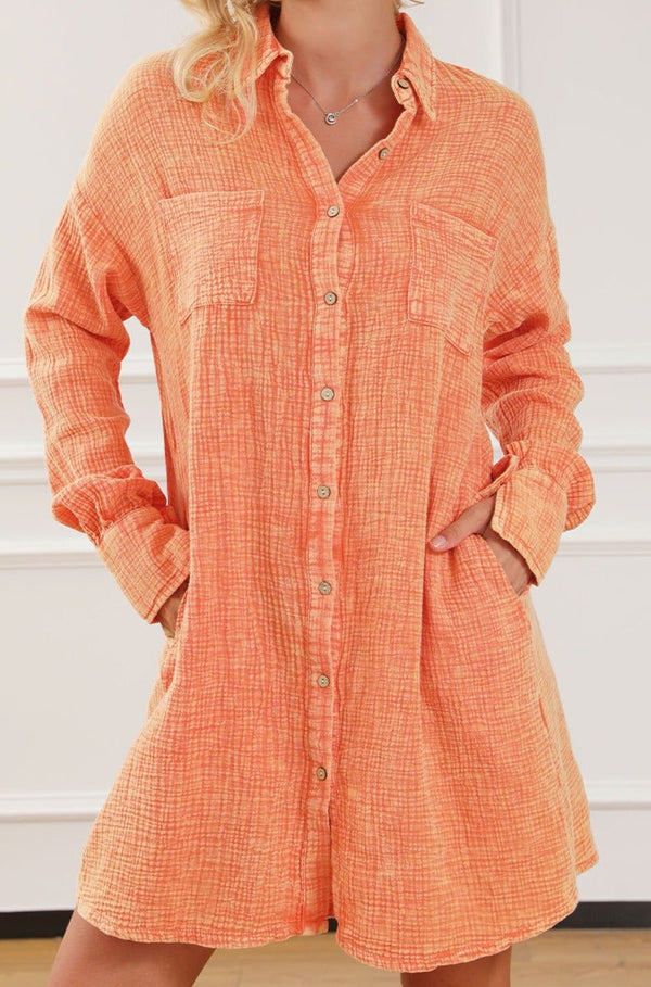 Faelan Crinkled Dual Chest Pocket Oversized Shirt Dress - Rebel Nomad