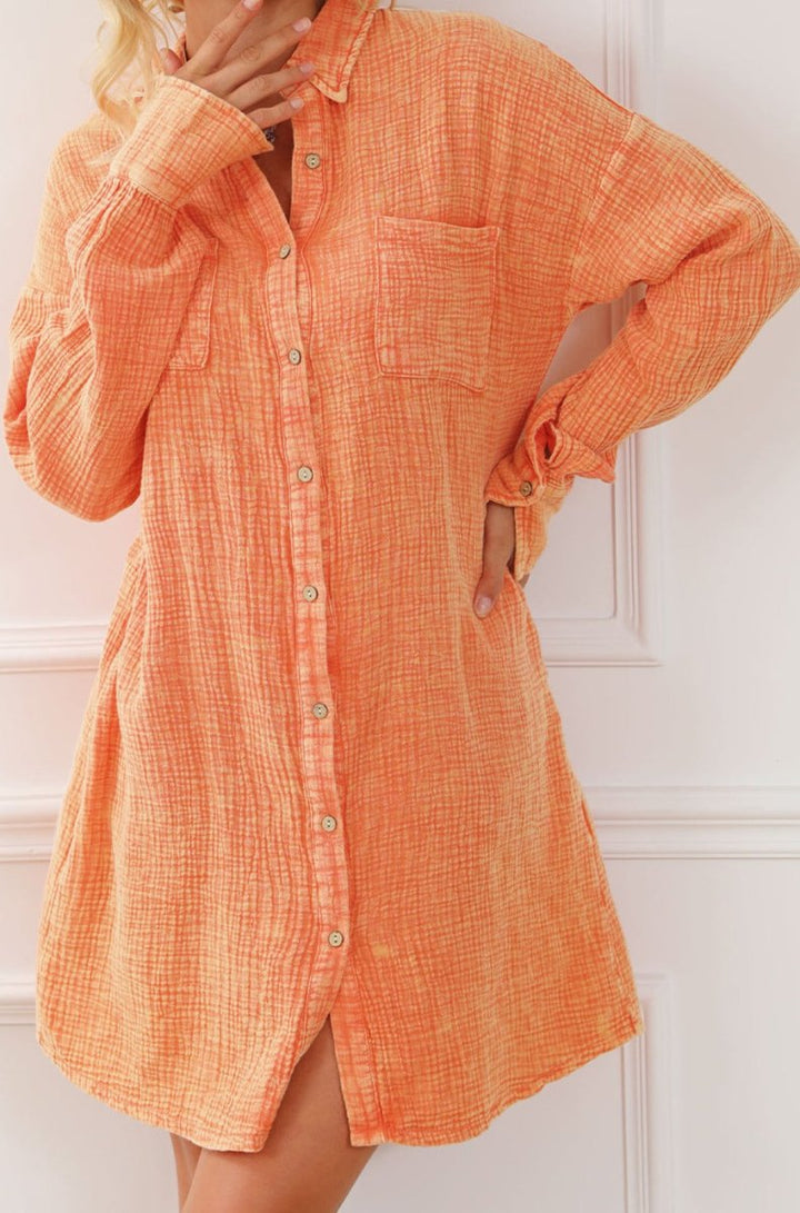 Faelan Crinkled Dual Chest Pocket Oversized Shirt Dress - Rebel Nomad