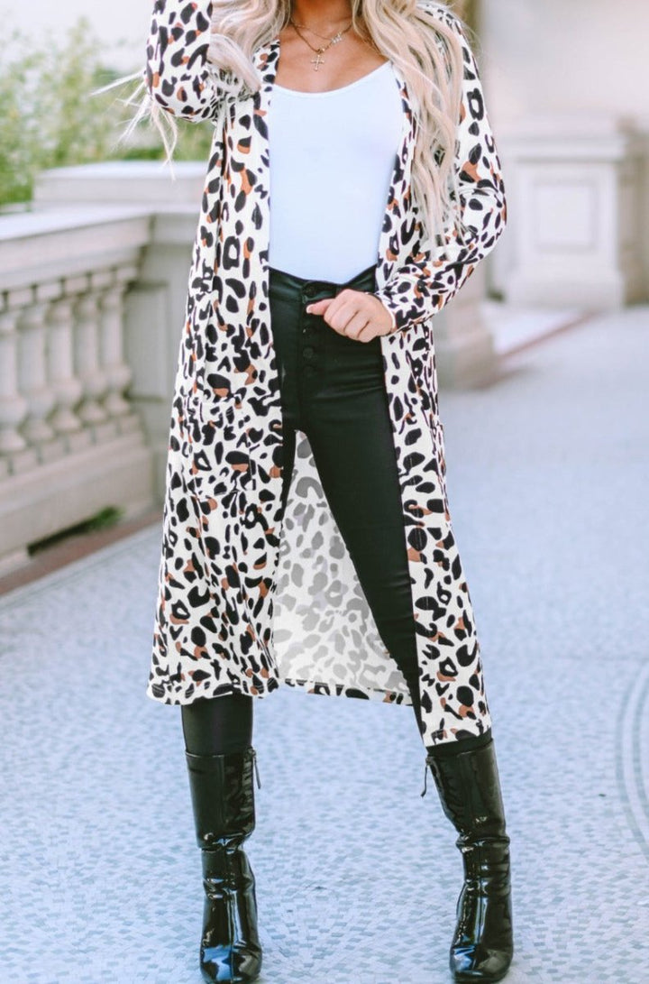 Fatima Leopard Pocketed Open Front Duster Cardigan - Rebel Nomad