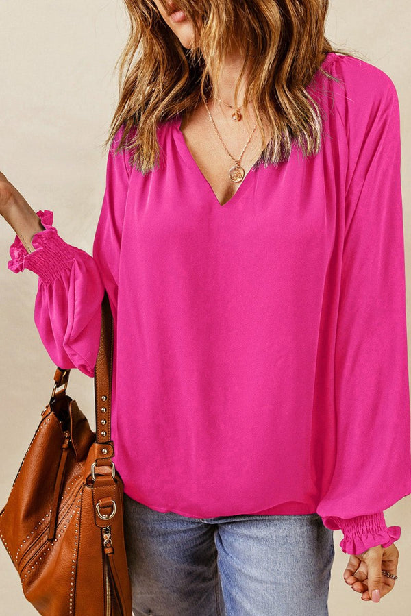 Felina Pleated V Neck Puffy Sleeve Blouse - Rebel Nomad