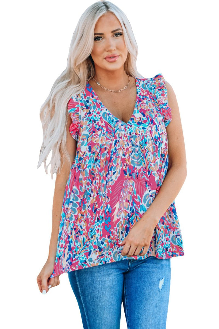 Fenella Boho Pattern Print Flounce V Neck Tank Top - Rebel Nomad