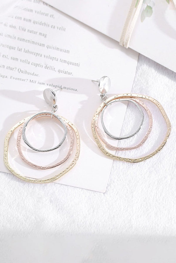 Festive Silver 3-color Concentric Rings Dangle Earrings - Rebel Nomad