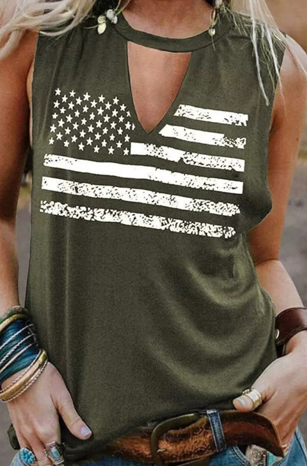 Fiorella Cutout American Flag Print Tank Top - Rebel Nomad