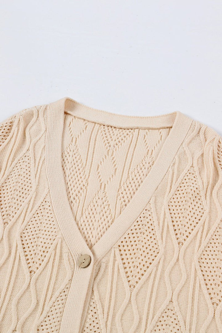 Flossie Plus-Size Knitted Hollow out Button up Cardigan - Rebel Nomad