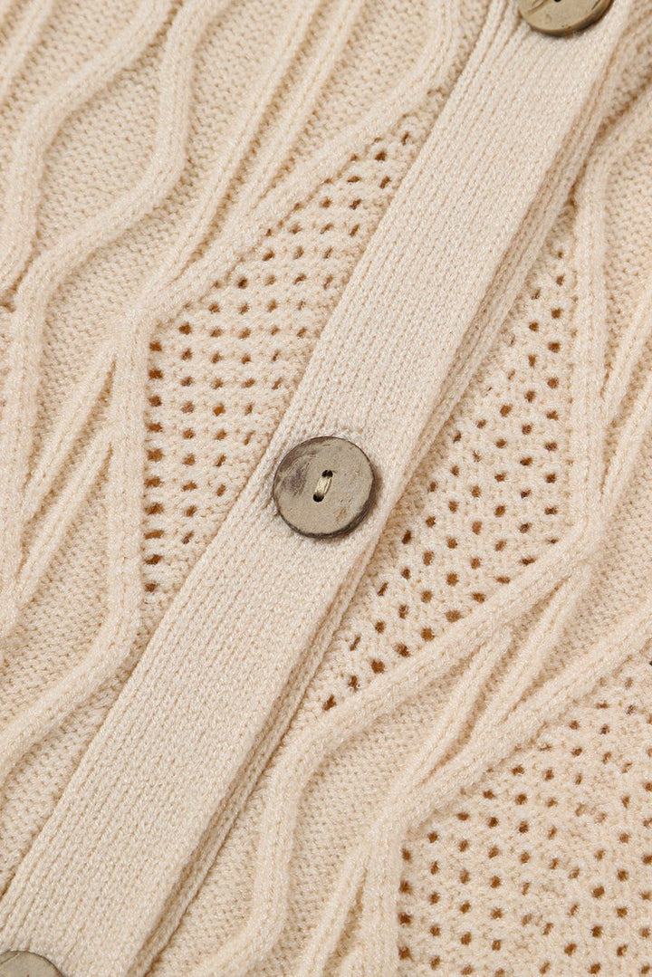 Flossie Plus-Size Knitted Hollow out Button up Cardigan - Rebel Nomad