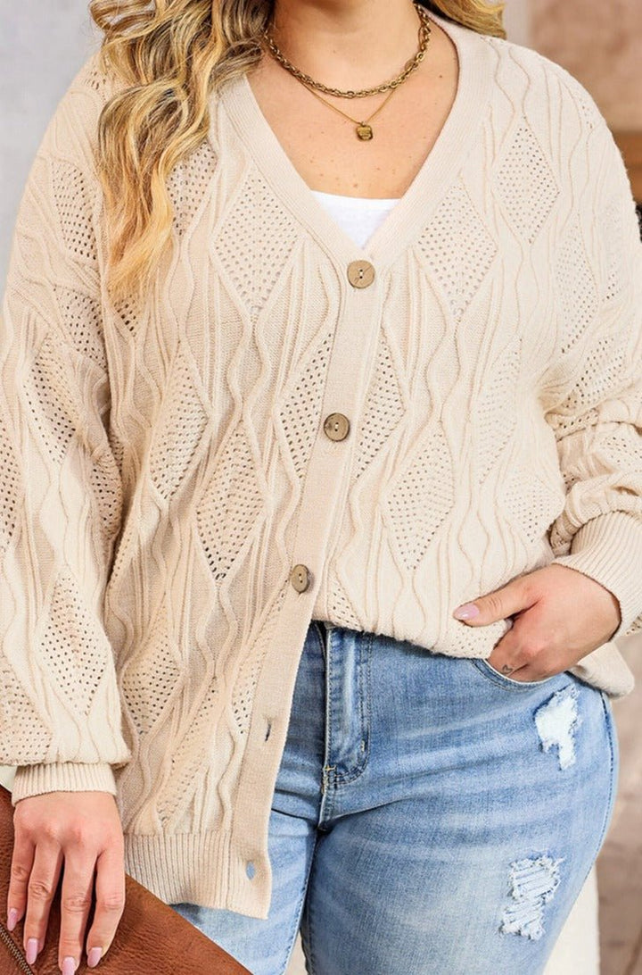 Flossie Plus-Size Knitted Hollow out Button up Cardigan - Rebel Nomad