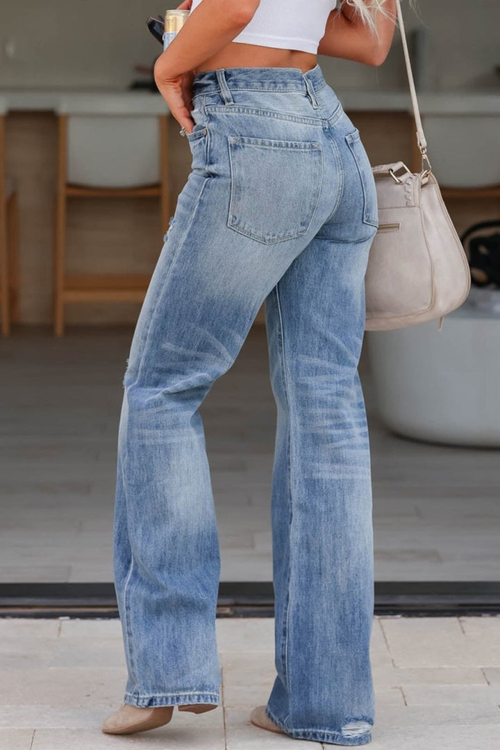 Francina High Rise Distressed Straight Leg Jeans - Rebel Nomad