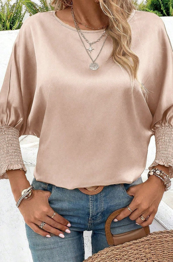 Francisca Shirred Dolman Sleeve Satin Blouse - Rebel Nomad